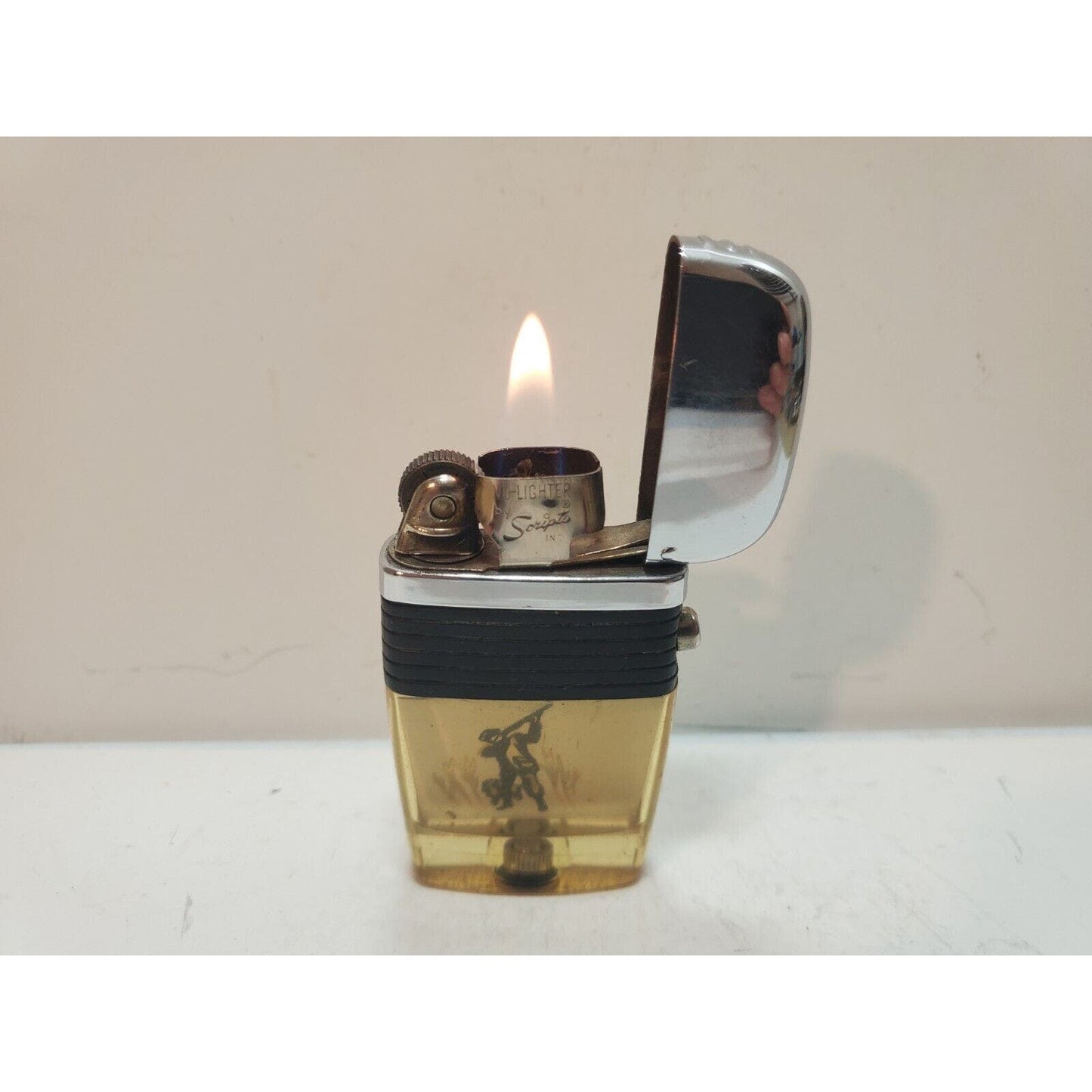 Vintage Working Scripto Vu Cigarette Lighter Hunter & Dog Black Band 6292/29