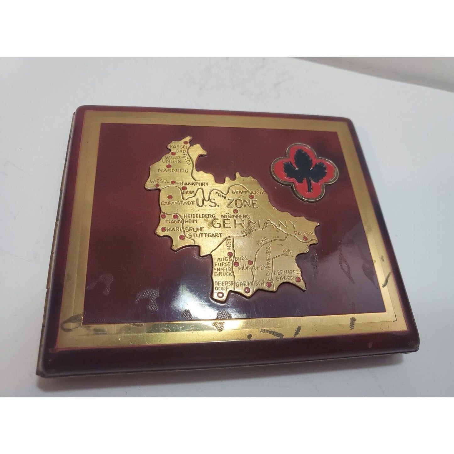 Vintage US Zone OCCUPATION GERMAN Brass Embossed Map Cigarette Case 6159/21