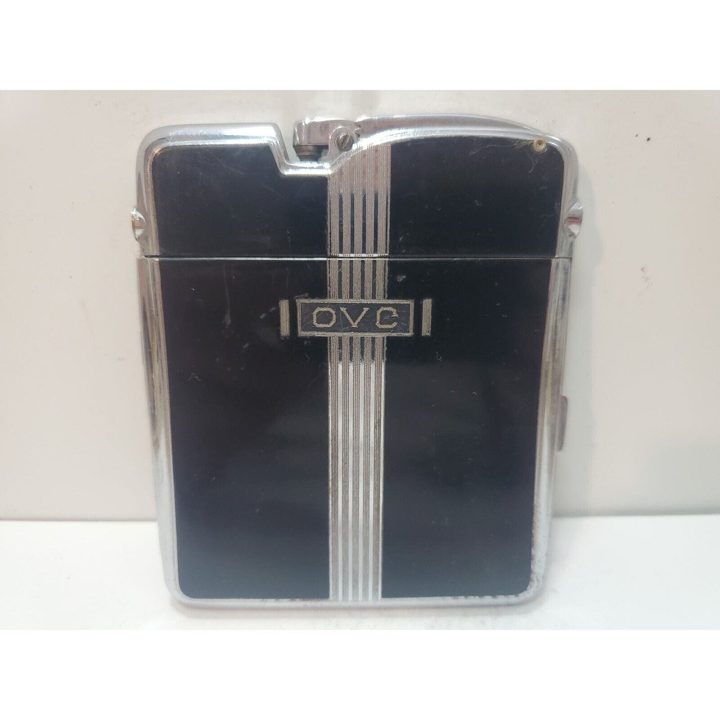 Working Ronson Art Deco Ten A Case Enamel Siler Tone Cigarette Case Lighter