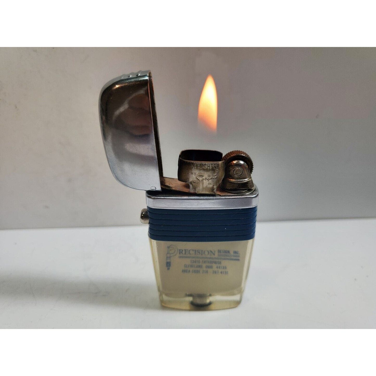 Vintage Working Scripto VU Lighter "Precision" Logo ADVERTISING, Blue 5995/29