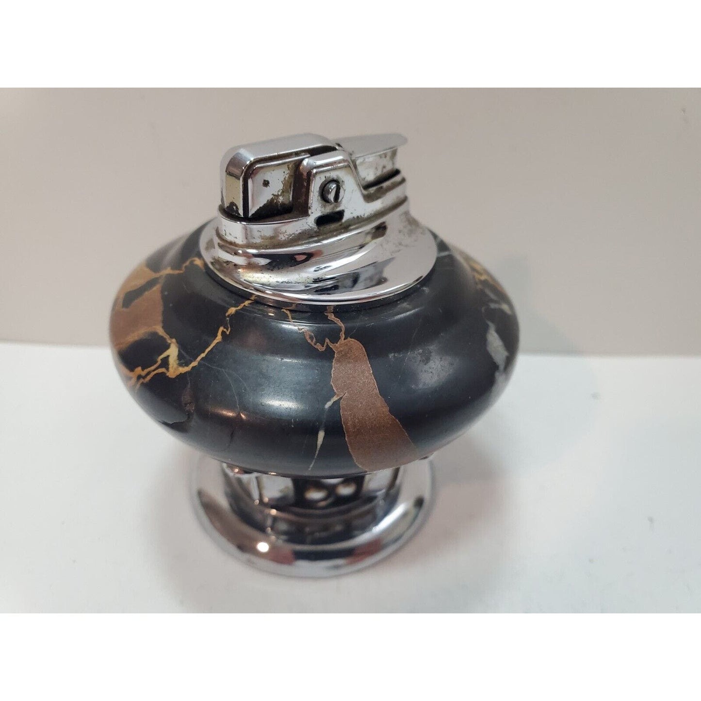 Working Vintage Lighter Ronson NORDIC Italian Black Marble Table Lighter Silver