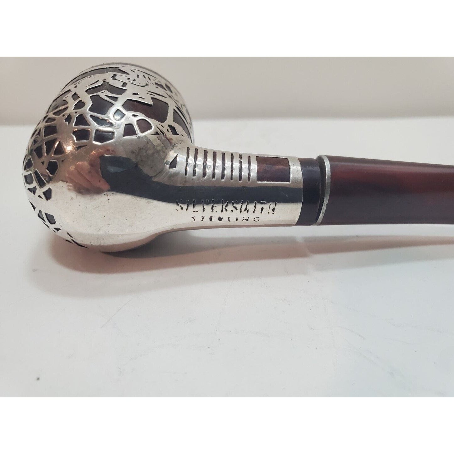 Vtg Sterling Silver 925 Overlay Tobacco Pipe Silversmith Made Jockey On Horse