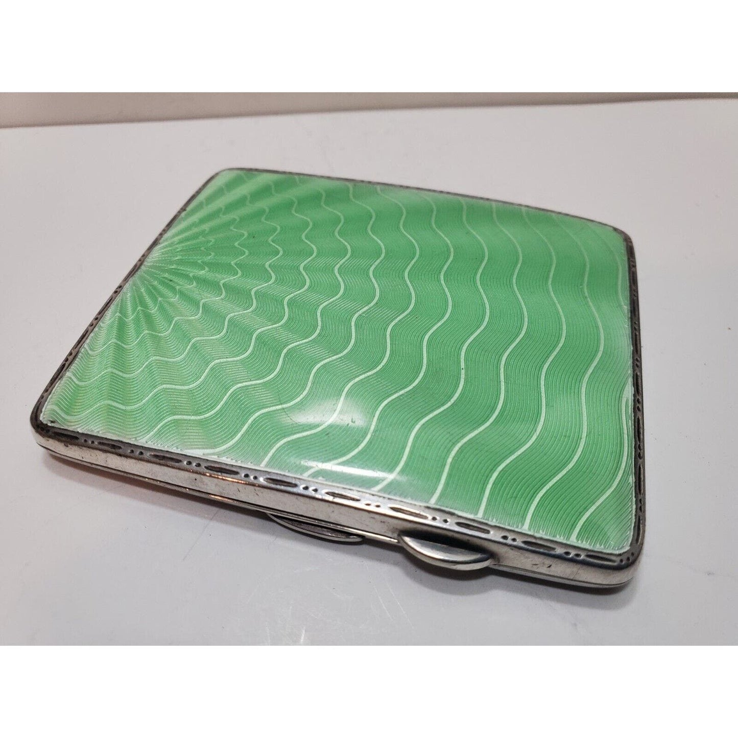 Unique Sterling Silver Guilloche Enamel Vermeil Cigarette Case England 6146/3