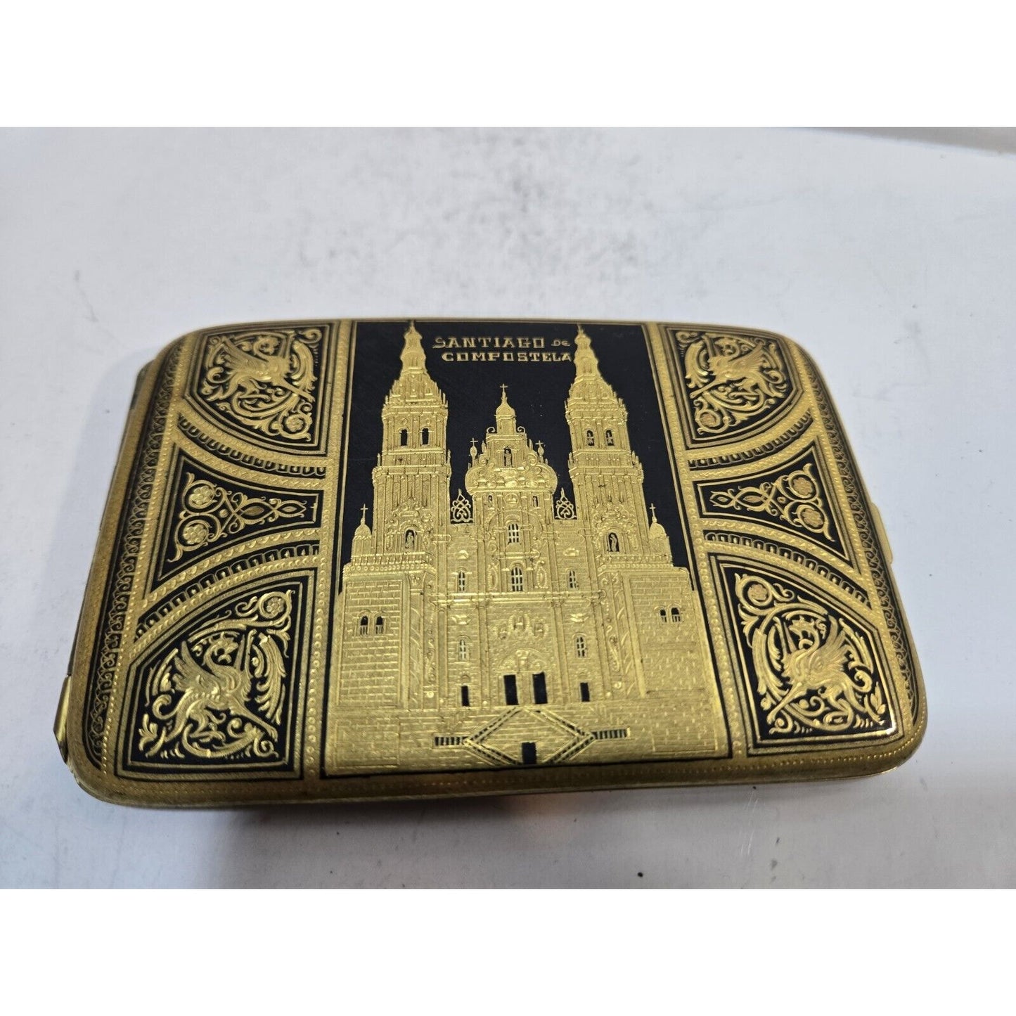 Antique Toledo Gold 24k Damascene SANTIAGO COMPOSTELA Cigarette Case 7696/2