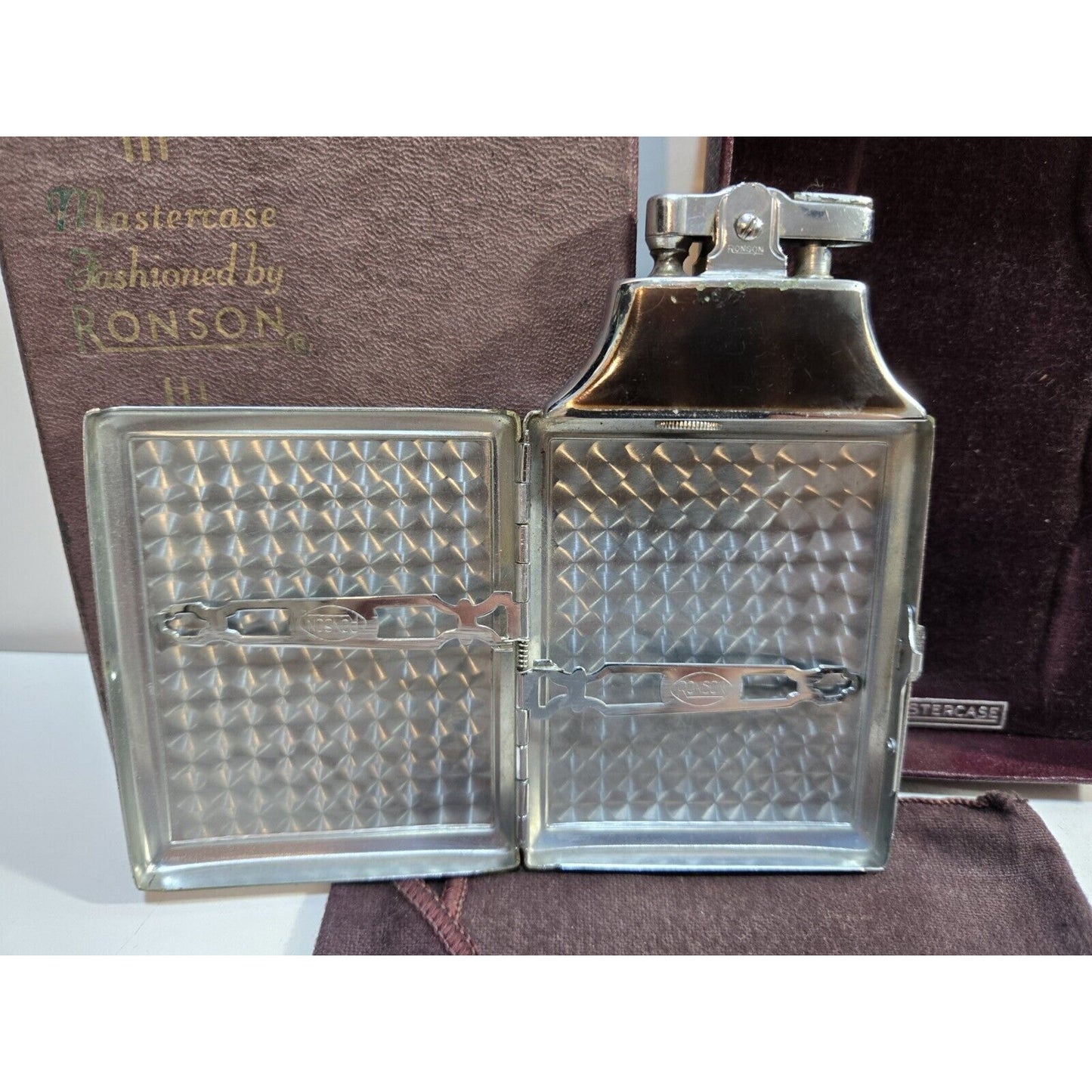 Working Ronson Mastercase Enamel, Cigarette Case Lighter, Original Box 7164/4