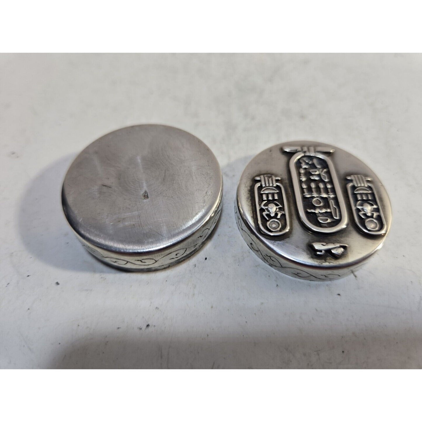 Egyptian Sterling Silver Pill or Snuff Box Case Hieroglyphic Alphabet 7278/3
