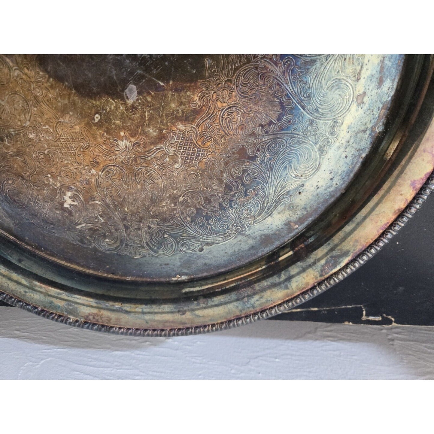 Vintage Wm Rogers  Son Spring Flower 12 ”Silver Plate Serving Tray