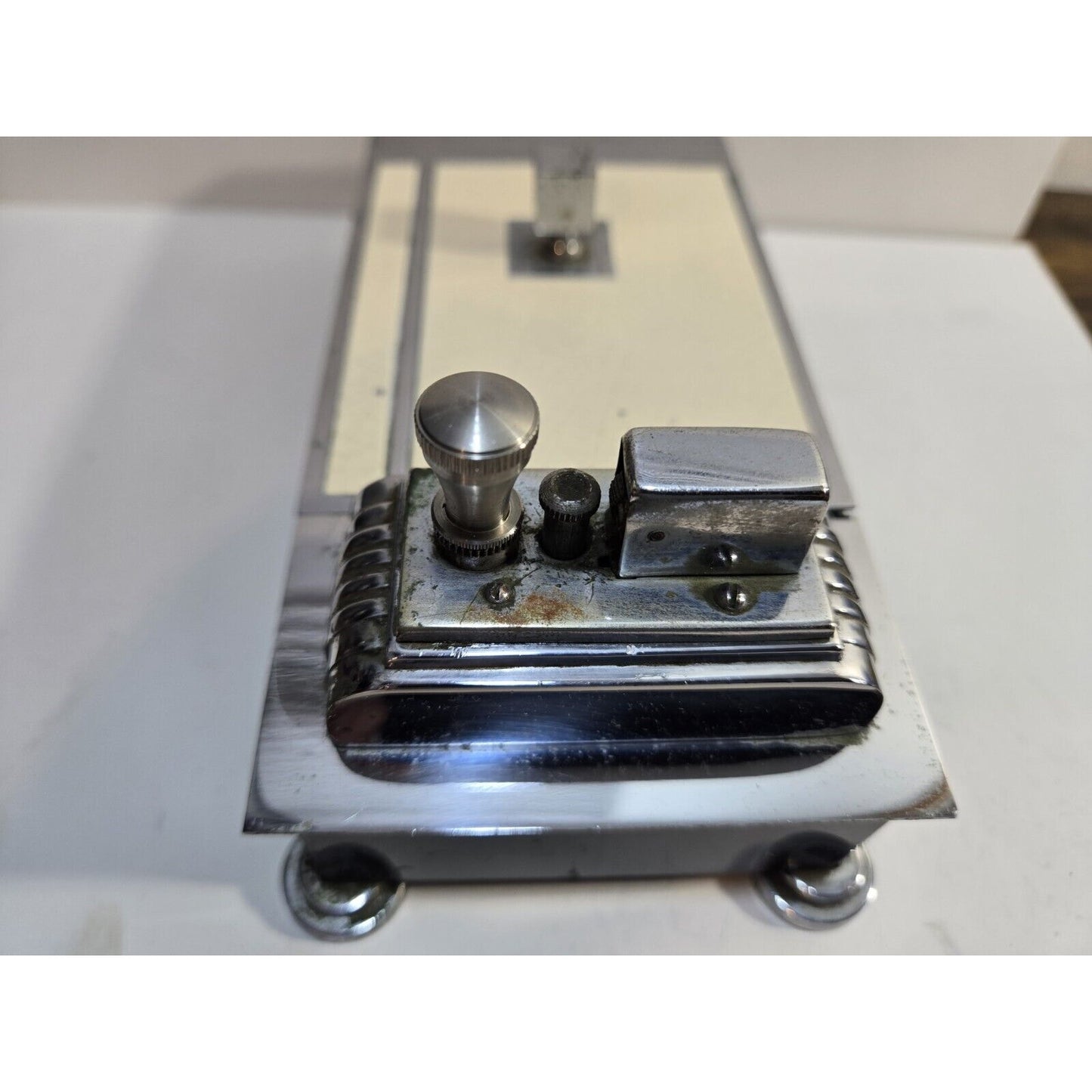 Vintage Working Ronson Chrome Black Enamel Touch Tip Lighter & Cigarette Box