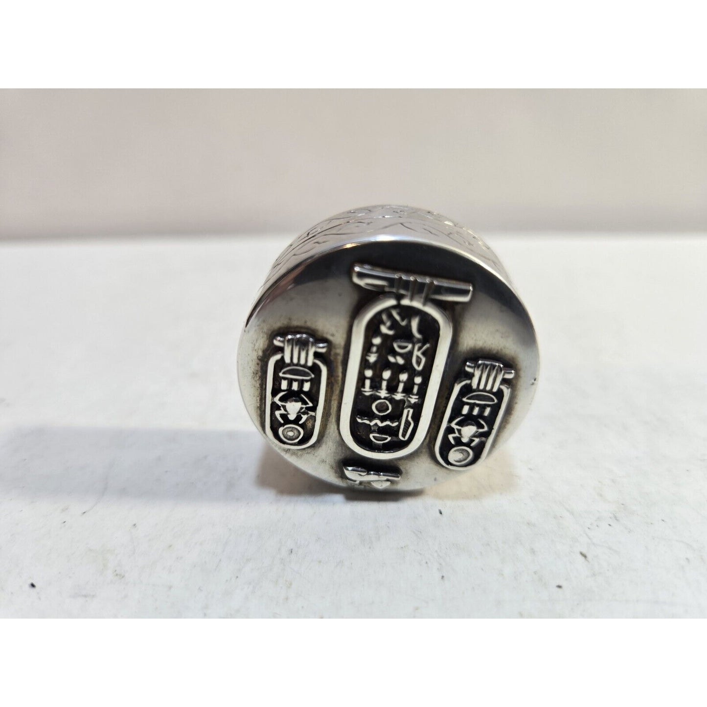 Egyptian Sterling Silver Pill or Snuff Box Case Hieroglyphic Alphabet 7278/3