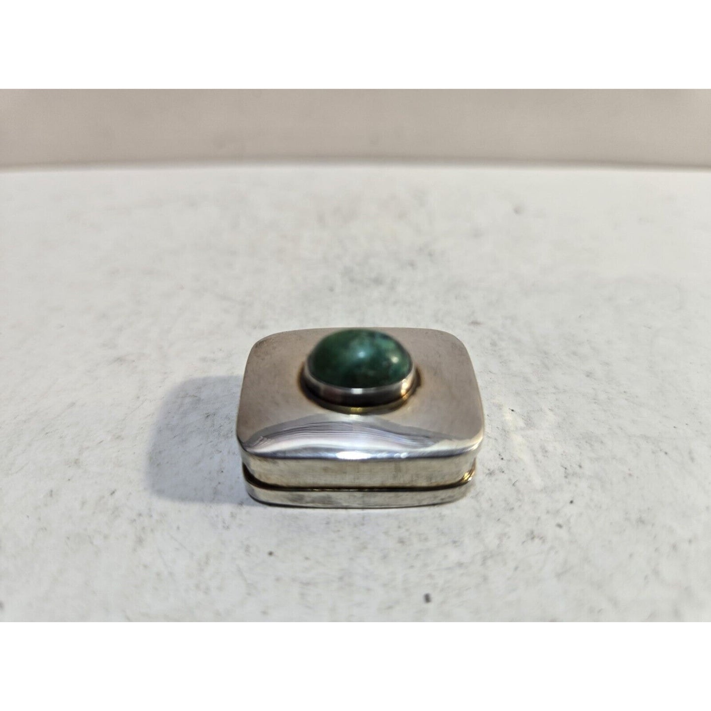 Vintage 925 Sterling Silver Hinged Lid Snuff Pill Box, Jem Stone 1" 7283/3
