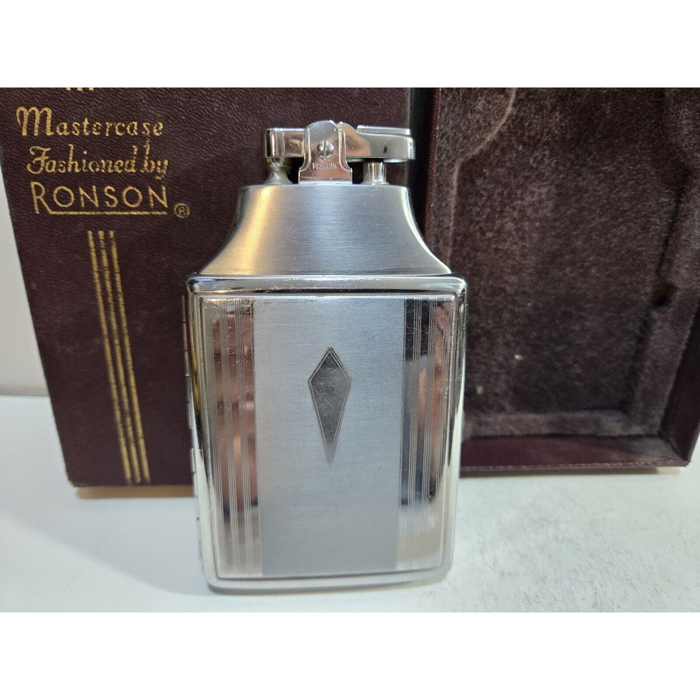 Working Ronson Mastercase Silver Cigarette Case Lighter, Original Box 7162/4