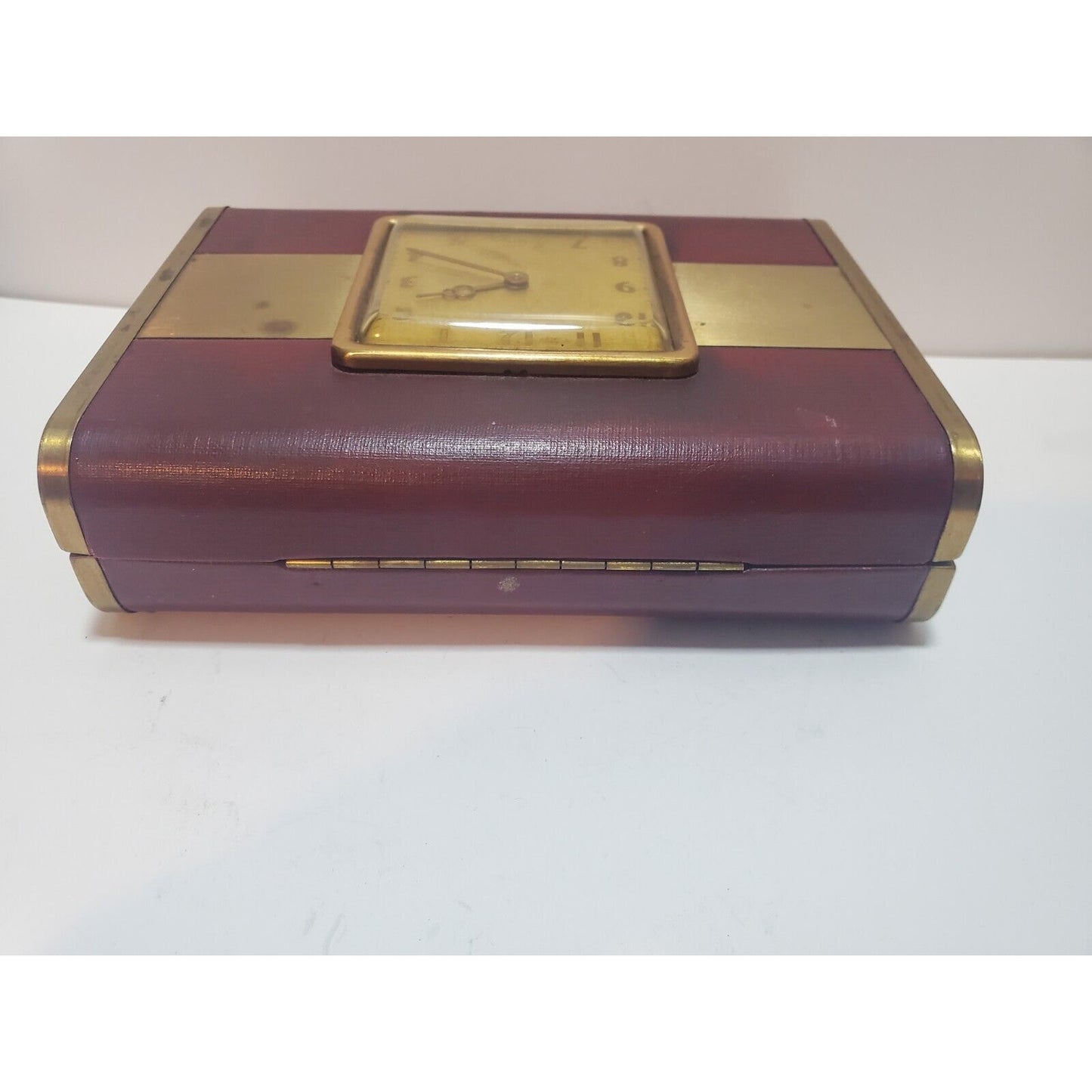 Unique Antique Leather Wrapped Cigarette / Cigar Box With WORKING Clock 6889/4