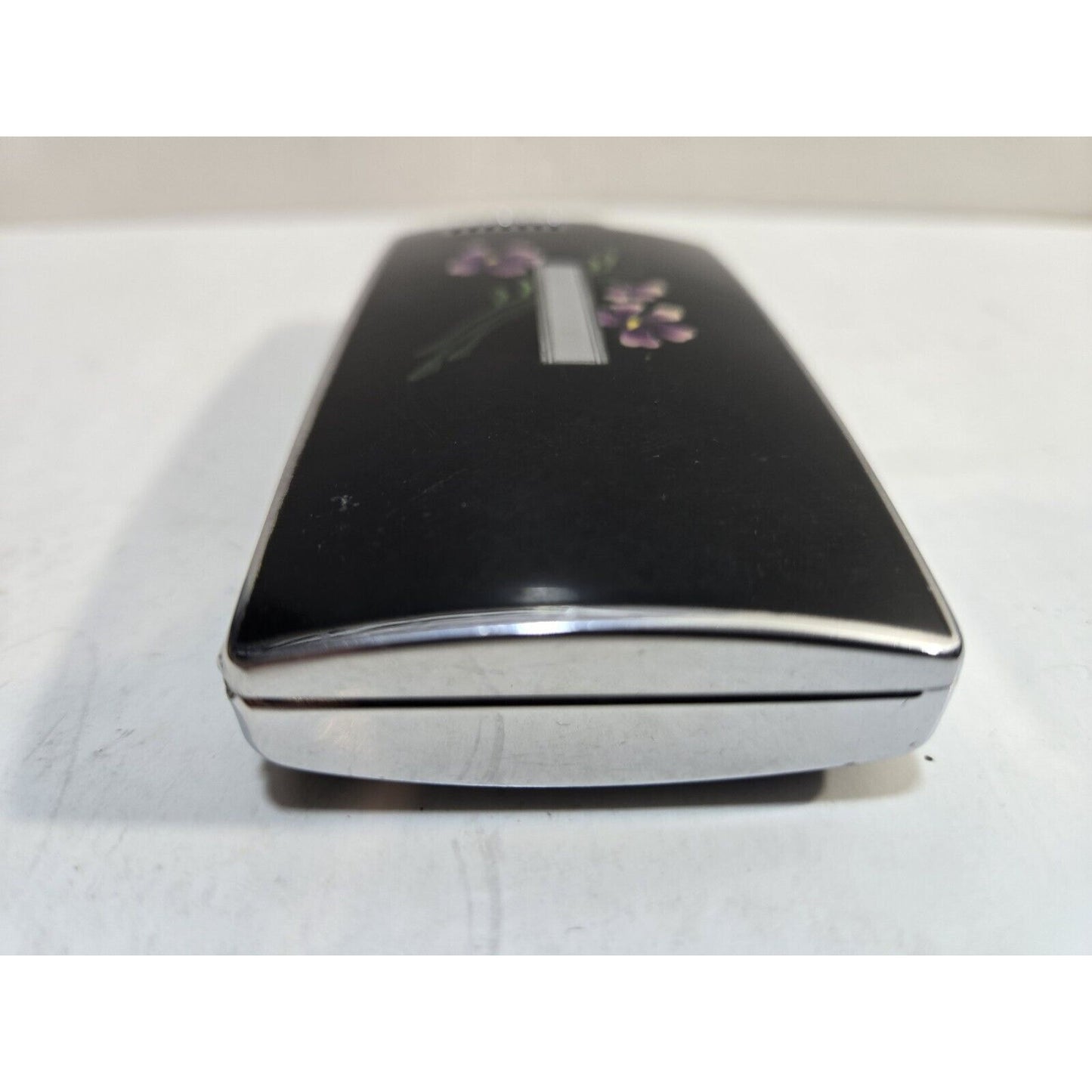 Vintage Working Ronson Pal Cigarette Case LIGHTER Black Violet Flower 7651/14