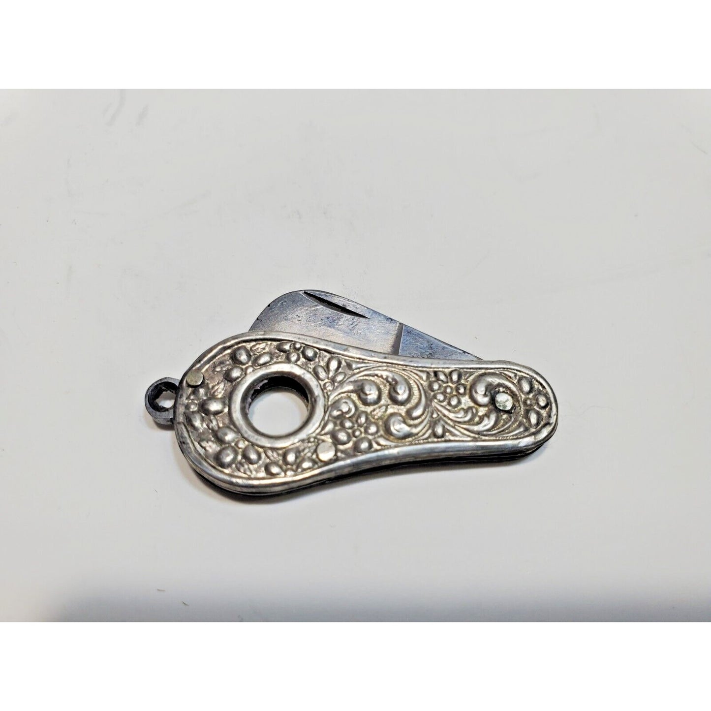 Copied - Antique Mini Cigar Cigarette "V" Cutter FOB, Silver Tone 6508/6