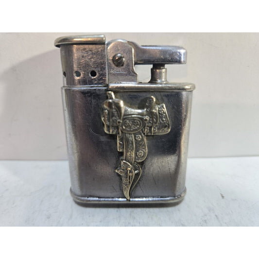 Vintage Working RONSON WHIRLWIND Silver Horse Saddle 3D Logo LIGHTER 7513/26