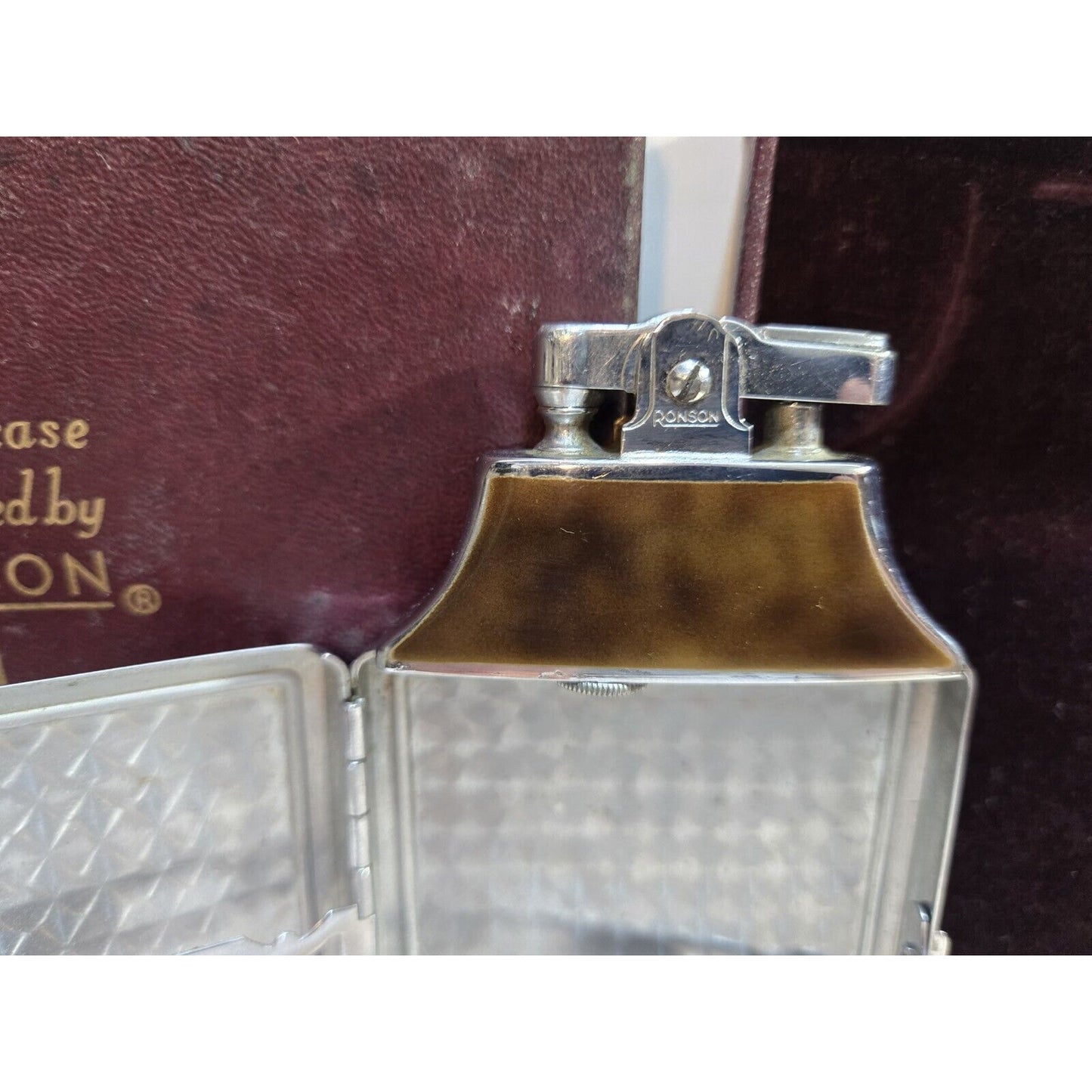 Working Ronson Mastercase Enamel Cigarette Case Lighter Original Case 7163/4