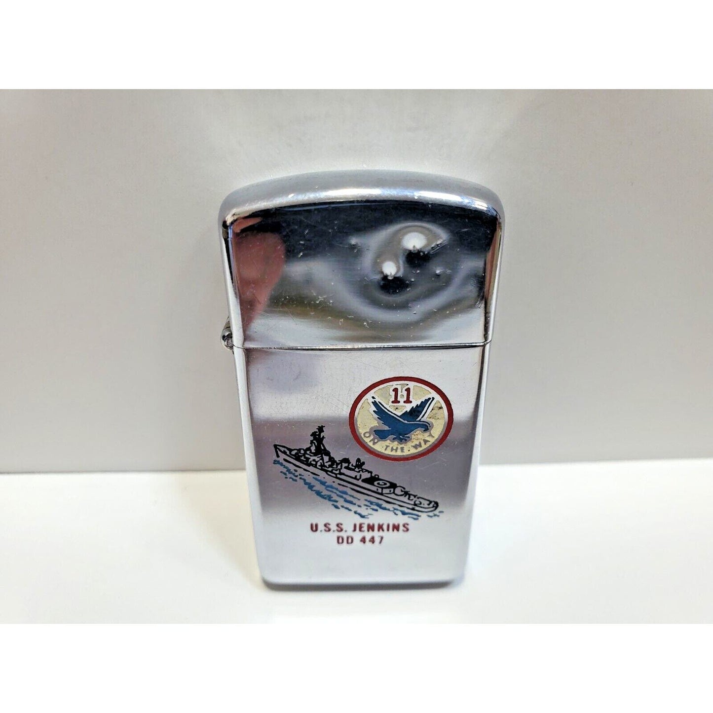 Vintage Working Zippo Lighter U.S.S. Jenkins DD 447 6513/33