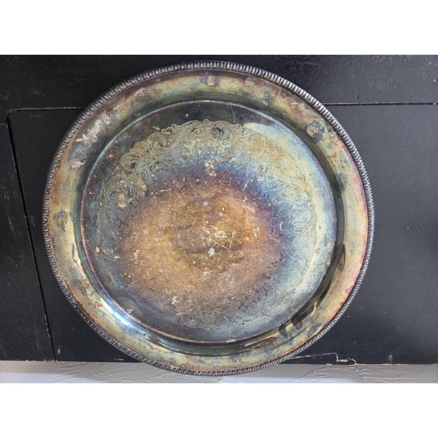 Vintage Wm Rogers  Son Spring Flower 12 ”Silver Plate Serving Tray