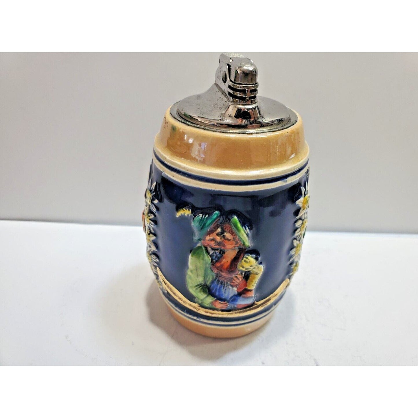 Working Vintage 1950's Gerz W. Germany Cobalt Beer Stein Table Lighter 6581/40
