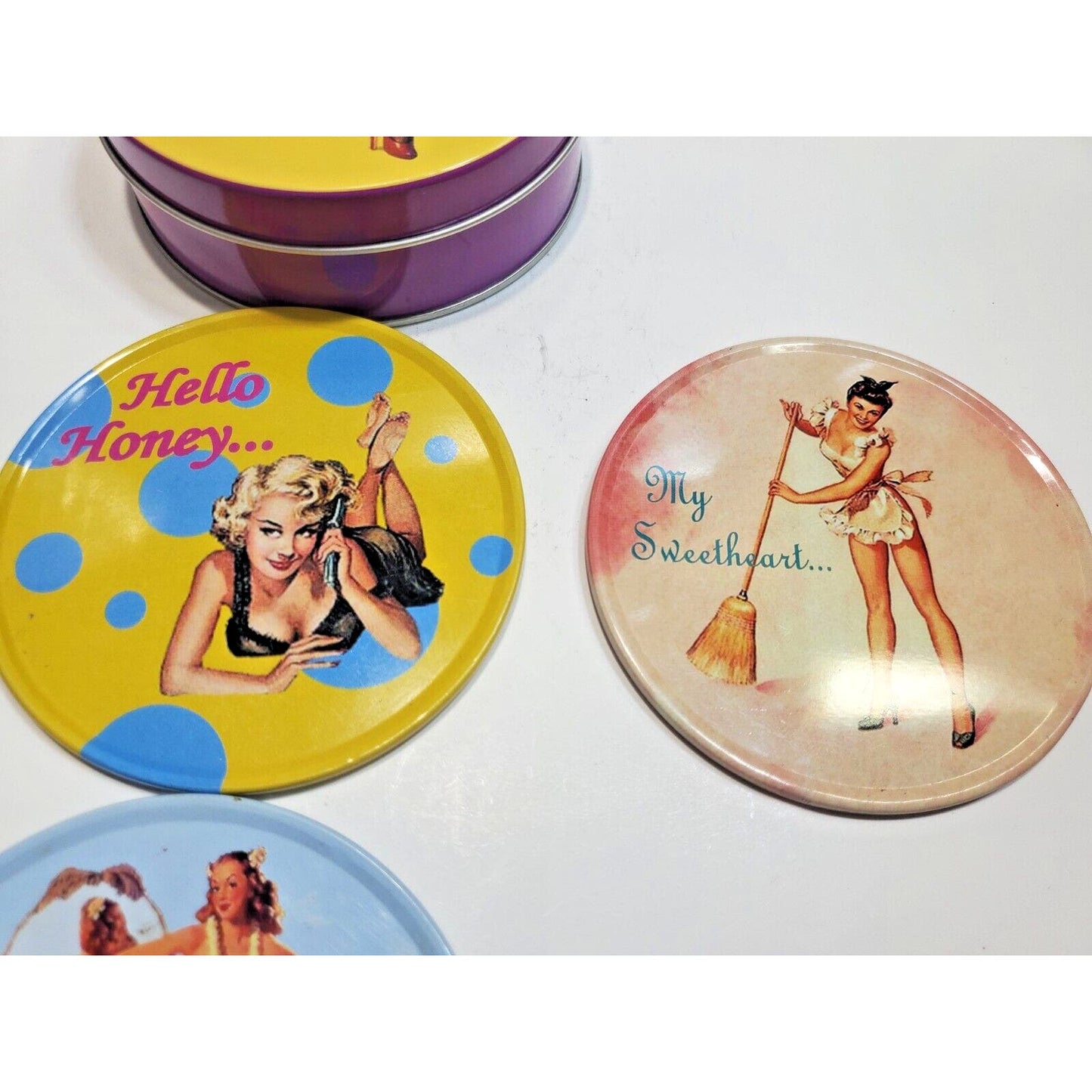 NOS Retro Pin-Up Girls 3.5" Coasters Set 6572/11