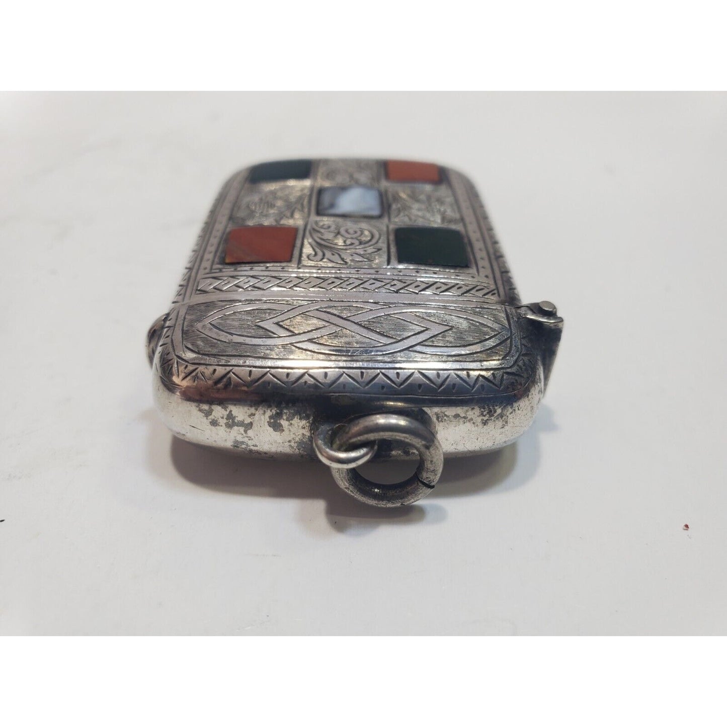 Antique Scottish Hallmarked Silver Carnelian Agate Inlay Vesta Match Safe Case