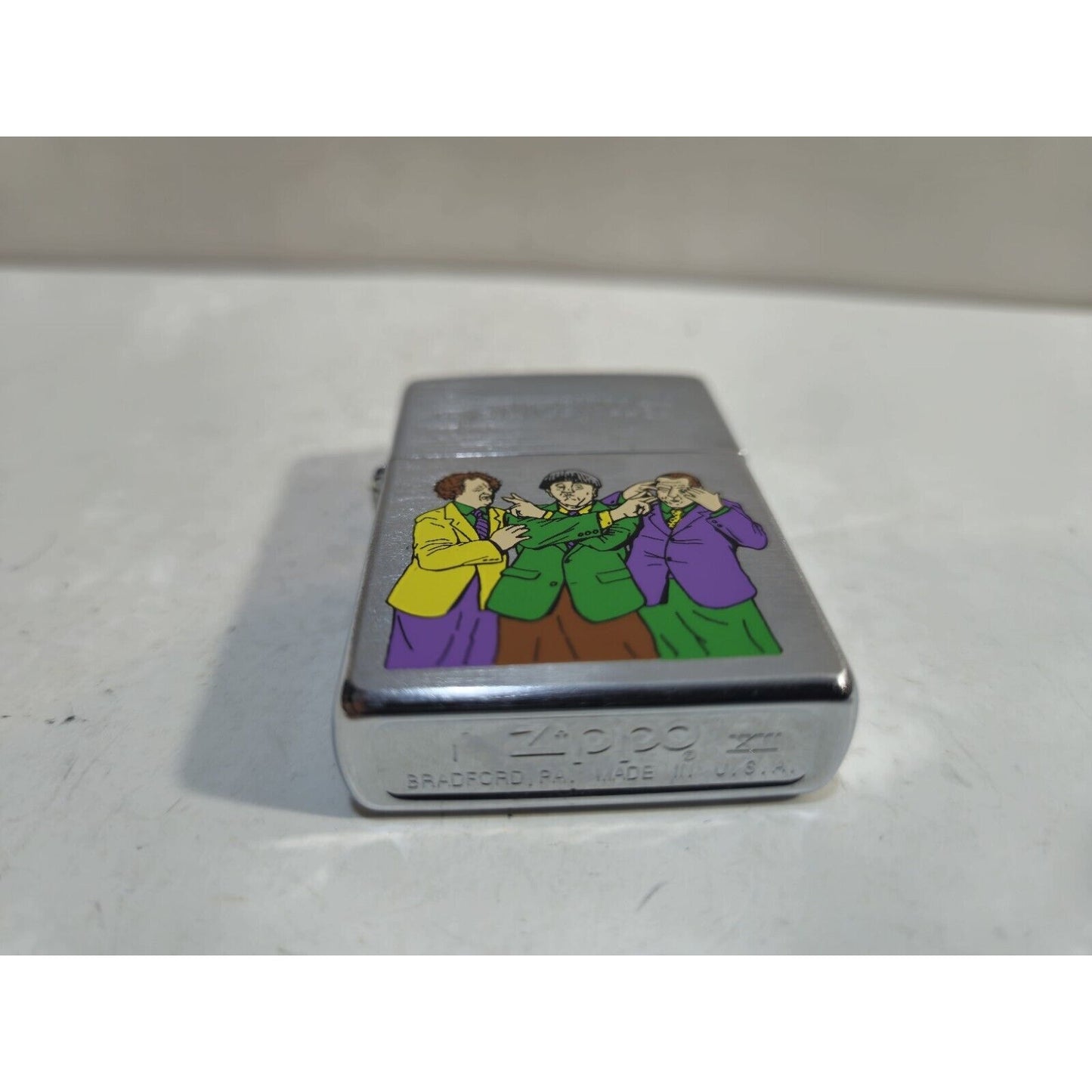 NOS Zippo Lighter Three Stooges Silly Men Brushed Chrome Sticker 7187/33