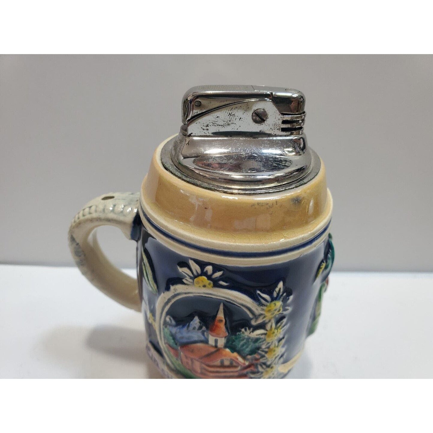 Working Vintage 1950's Gerz W. Germany Cobalt Beer Stein Table Lighter 6581/40