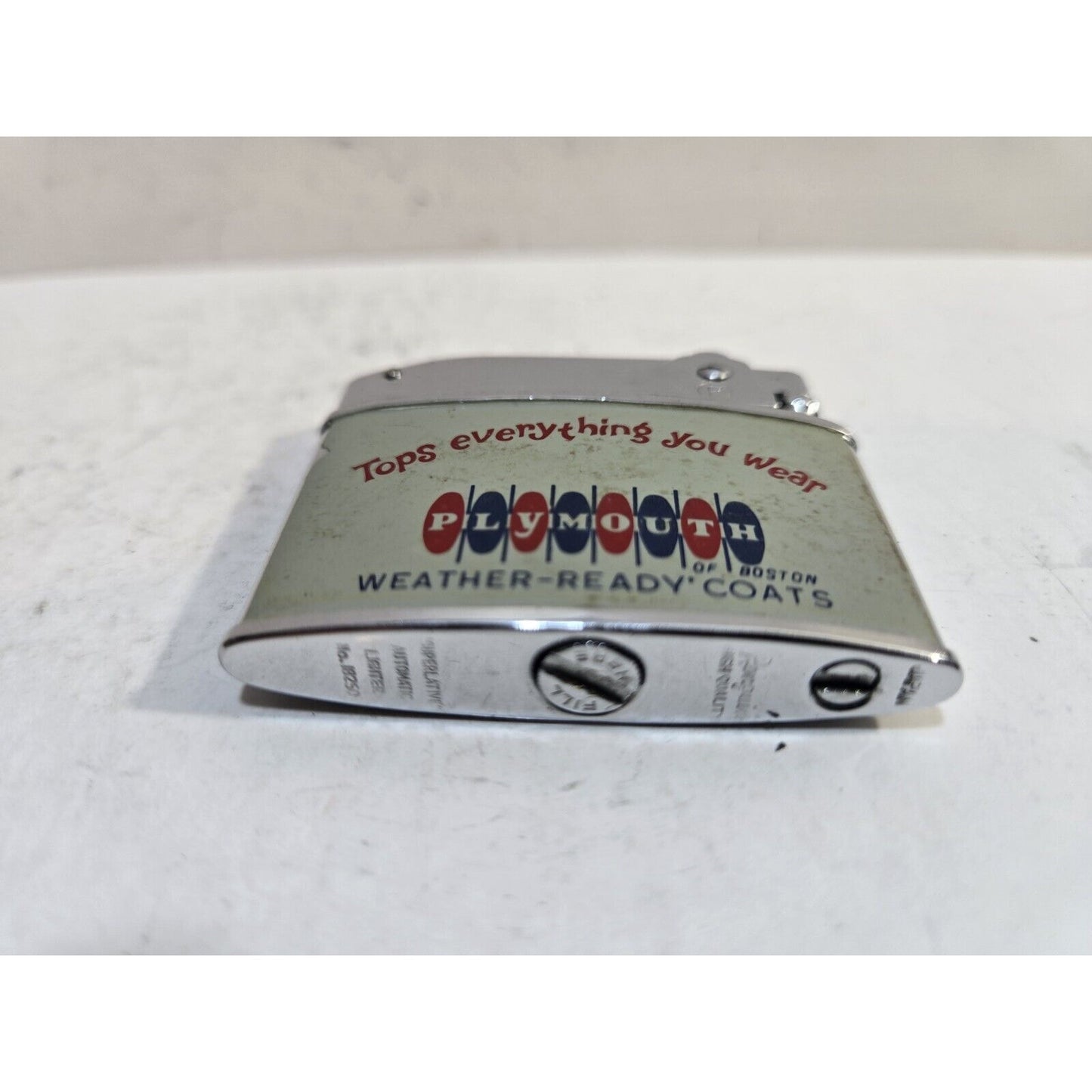 Vintage Working "PLYMOUTH" flat advertising Penguin Lighter 7644/32