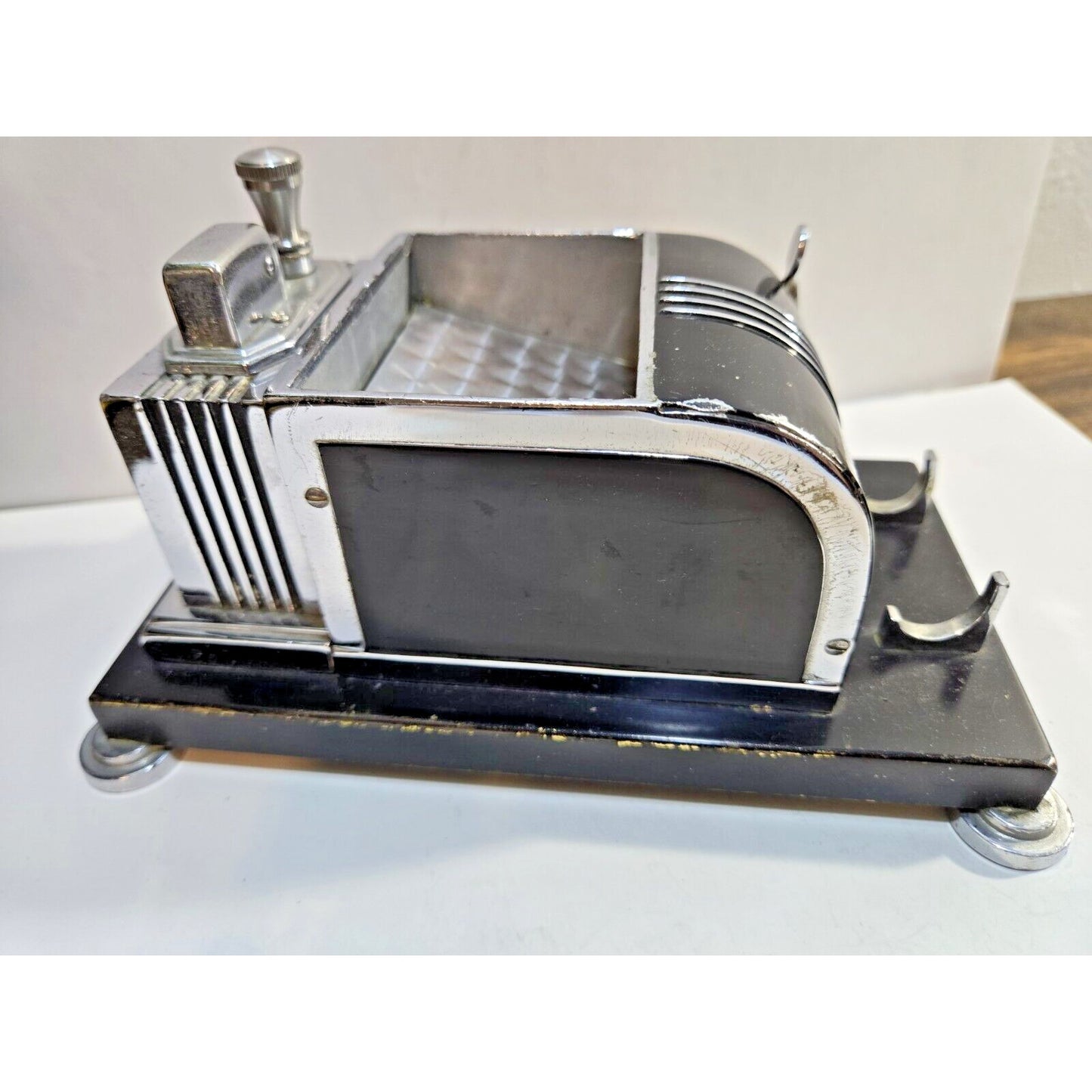 Vintage Working Ronson Chrome Black Enamel Touch Tip Lighter Cigarette Dispenser