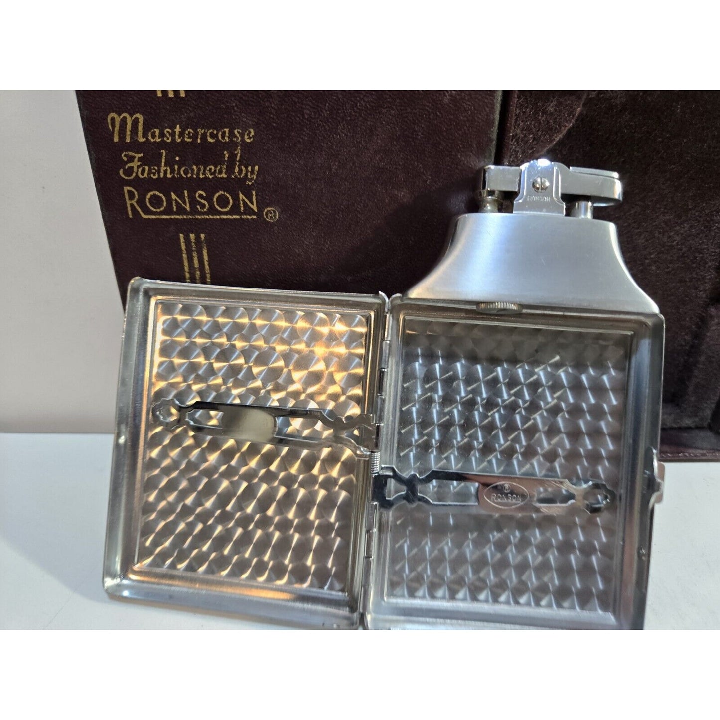 Working Ronson Mastercase Silver Cigarette Case Lighter, Original Box 7162/4