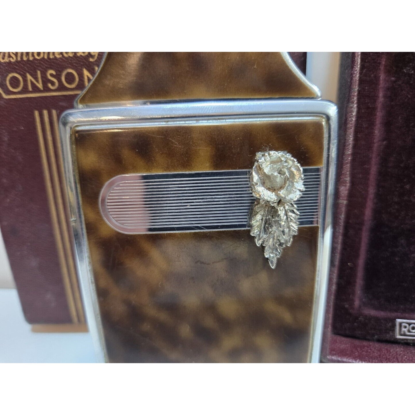 Working Ronson Mastercase Enamel Cigarette Case Lighter Original Case 7163/4