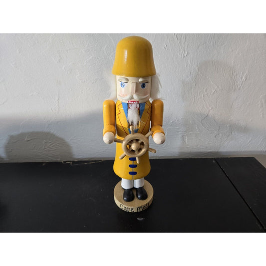 Wood Nutcracker Ships Captain Yellow Rain Gear Ships Wheel