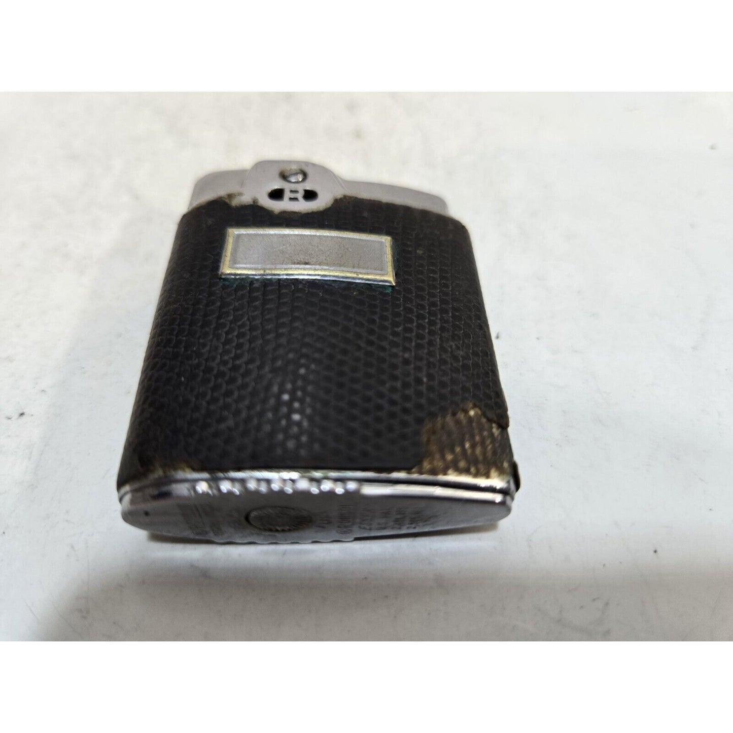 Vintage Working Ronson Essex Lighter Leather, Silver Art Deco Design 7422/26