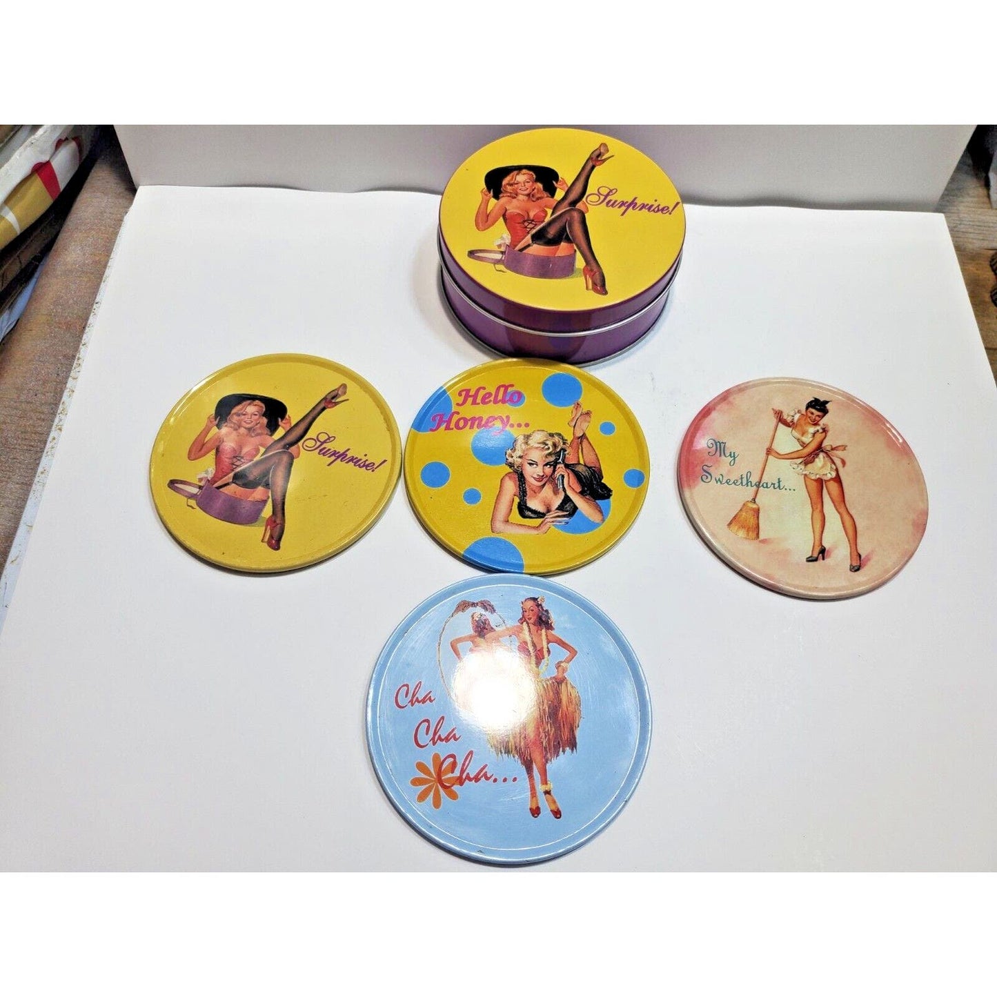 NOS Retro Pin-Up Girls 3.5" Coasters Set 6572/11