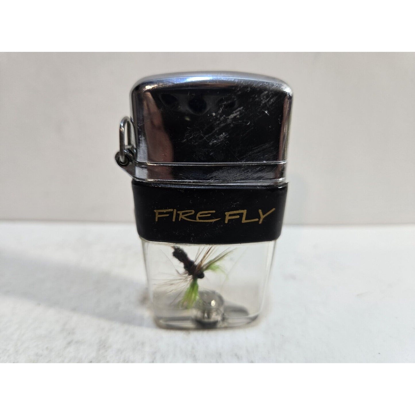 Vintage Working Fire Fly Flip Top Lighter. Fly Fishing Lure, Clear Tank 7377/33