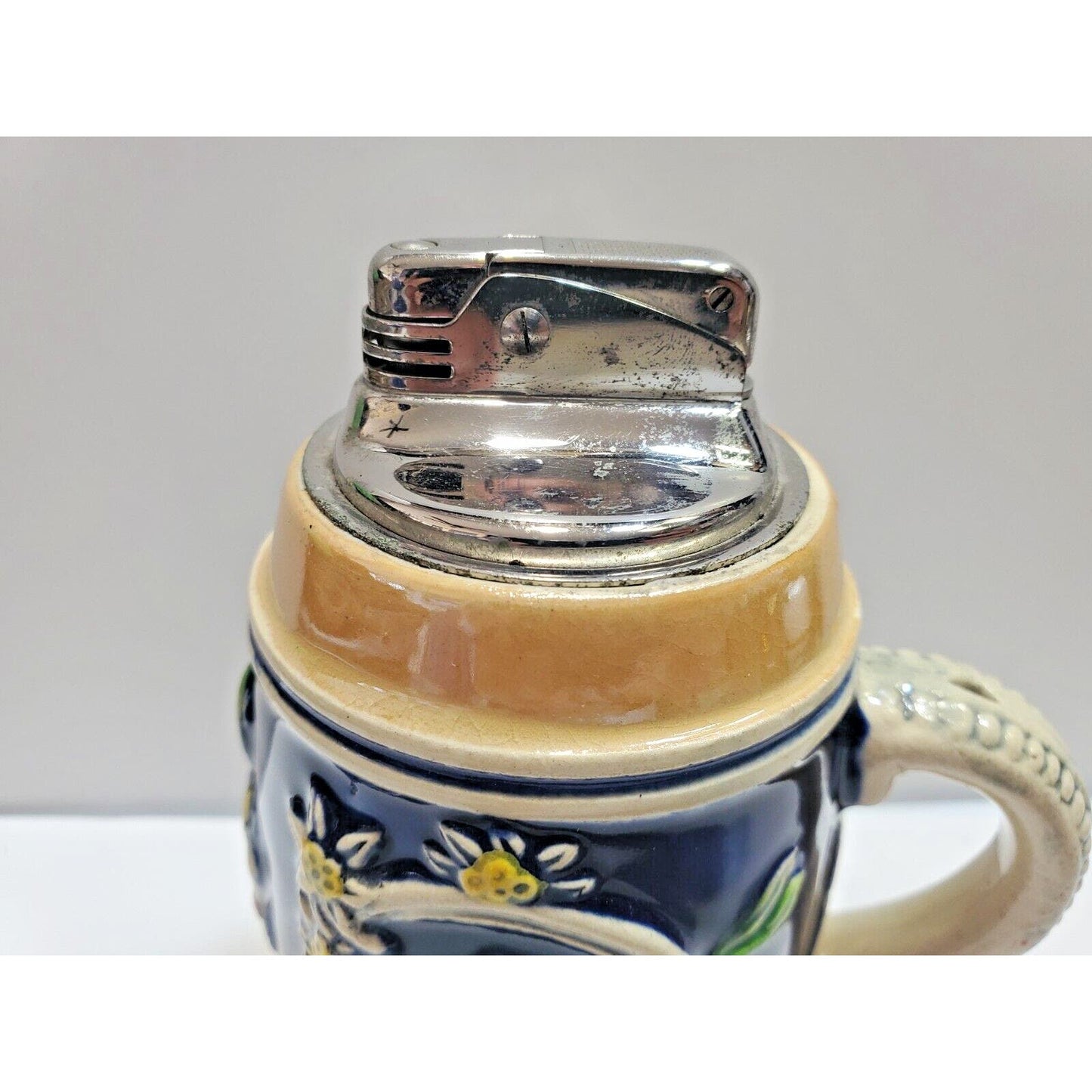Working Vintage 1950's Gerz W. Germany Cobalt Beer Stein Table Lighter 6581/40