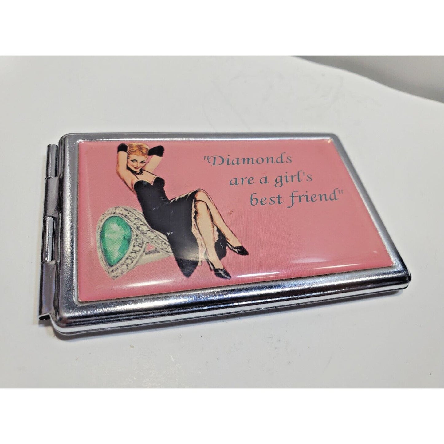 Vintage Pinup Girl Phone Book Mirror Case Risque 4 x 2 1/2" Diamonds 6550/3