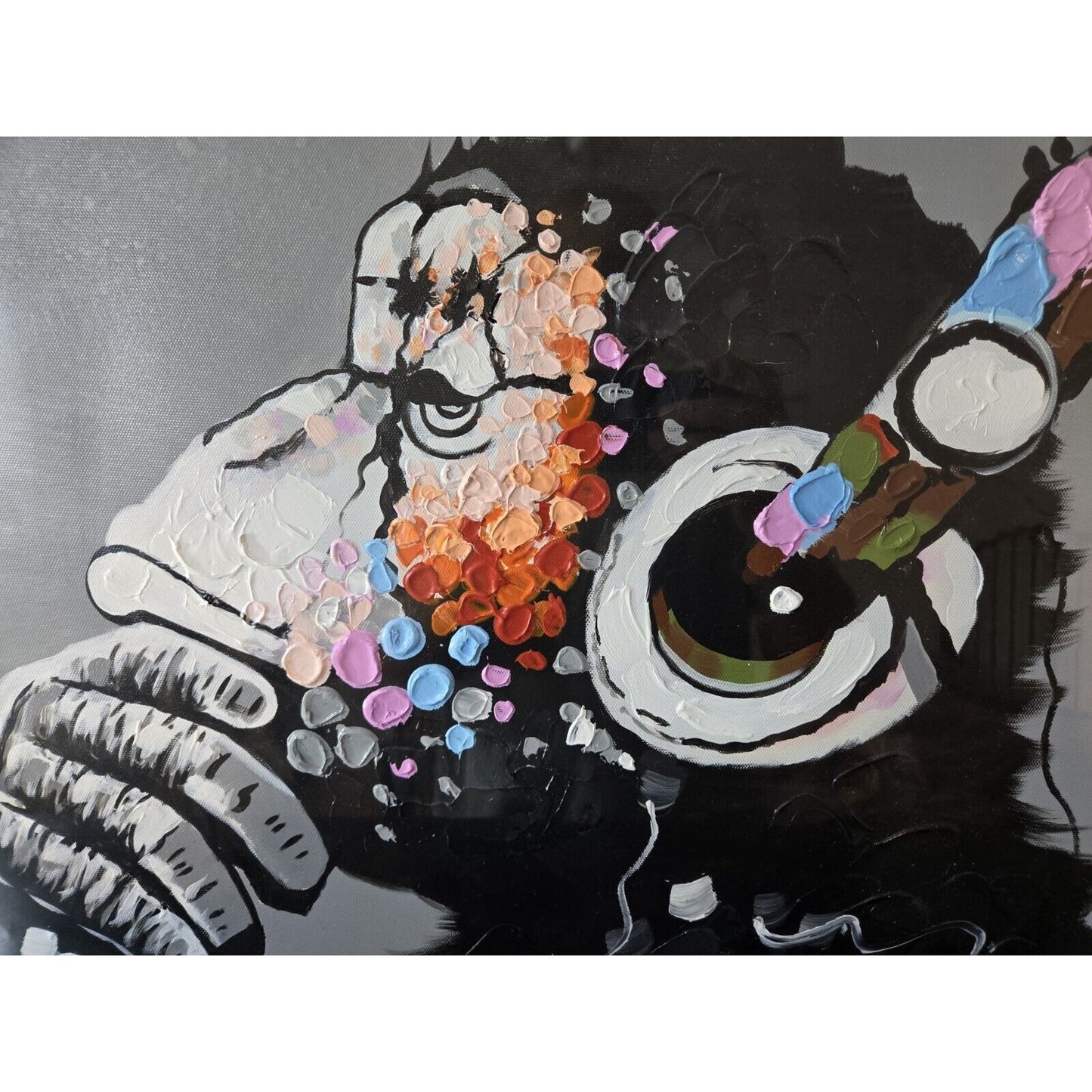 Monkey Art Oil Painting on Canvas Hand Painted 24 X 20" NOS