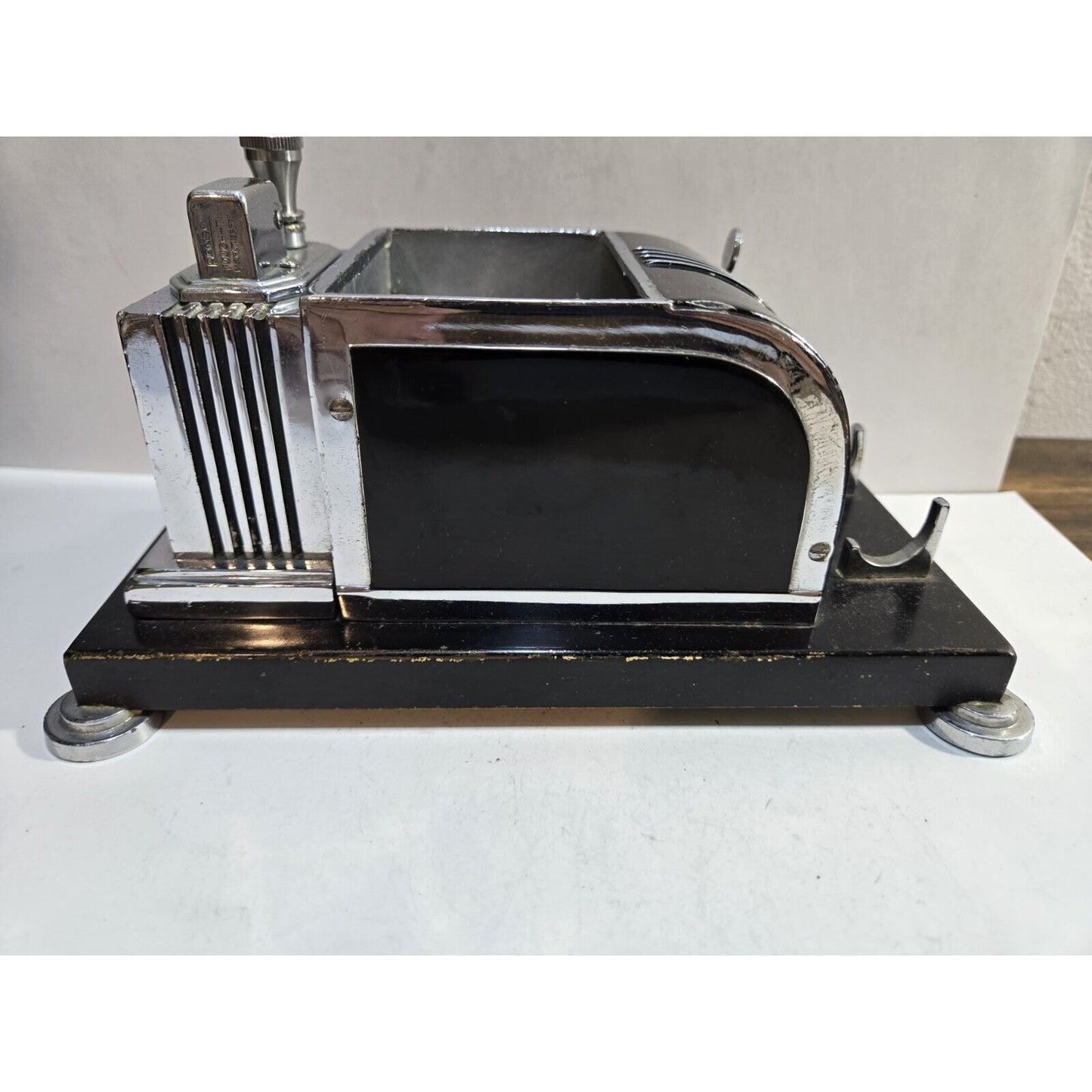 Vintage Working Ronson Chrome Black Enamel Touch Tip Lighter Cigarette Dispenser