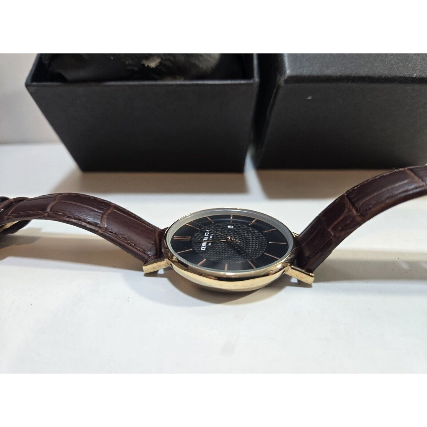 NOS Kenneth Cole Brown Leather Unisex Watch, Original Box