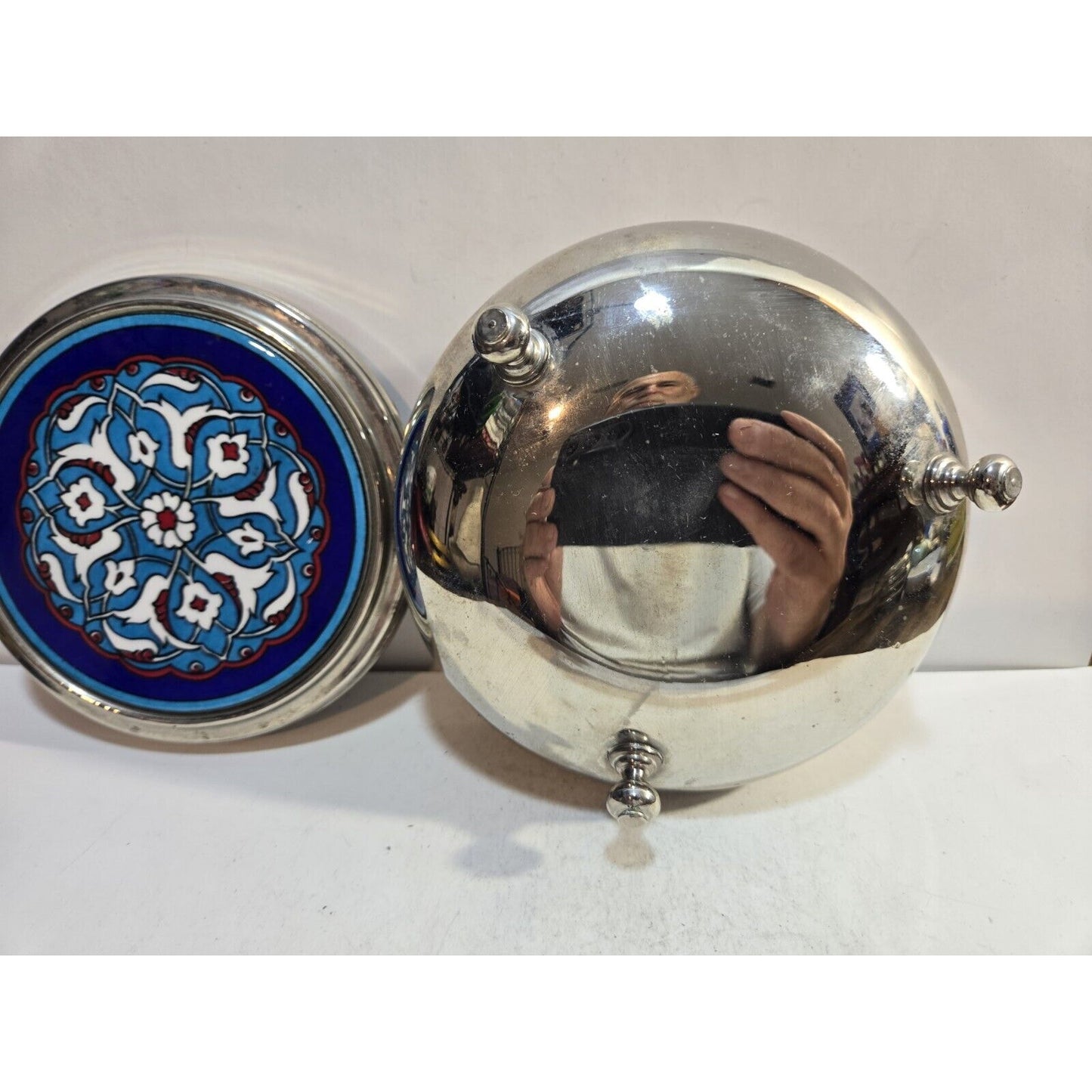 Turkish Pottery Tile On Round Trinket Bowl With Lid 5"