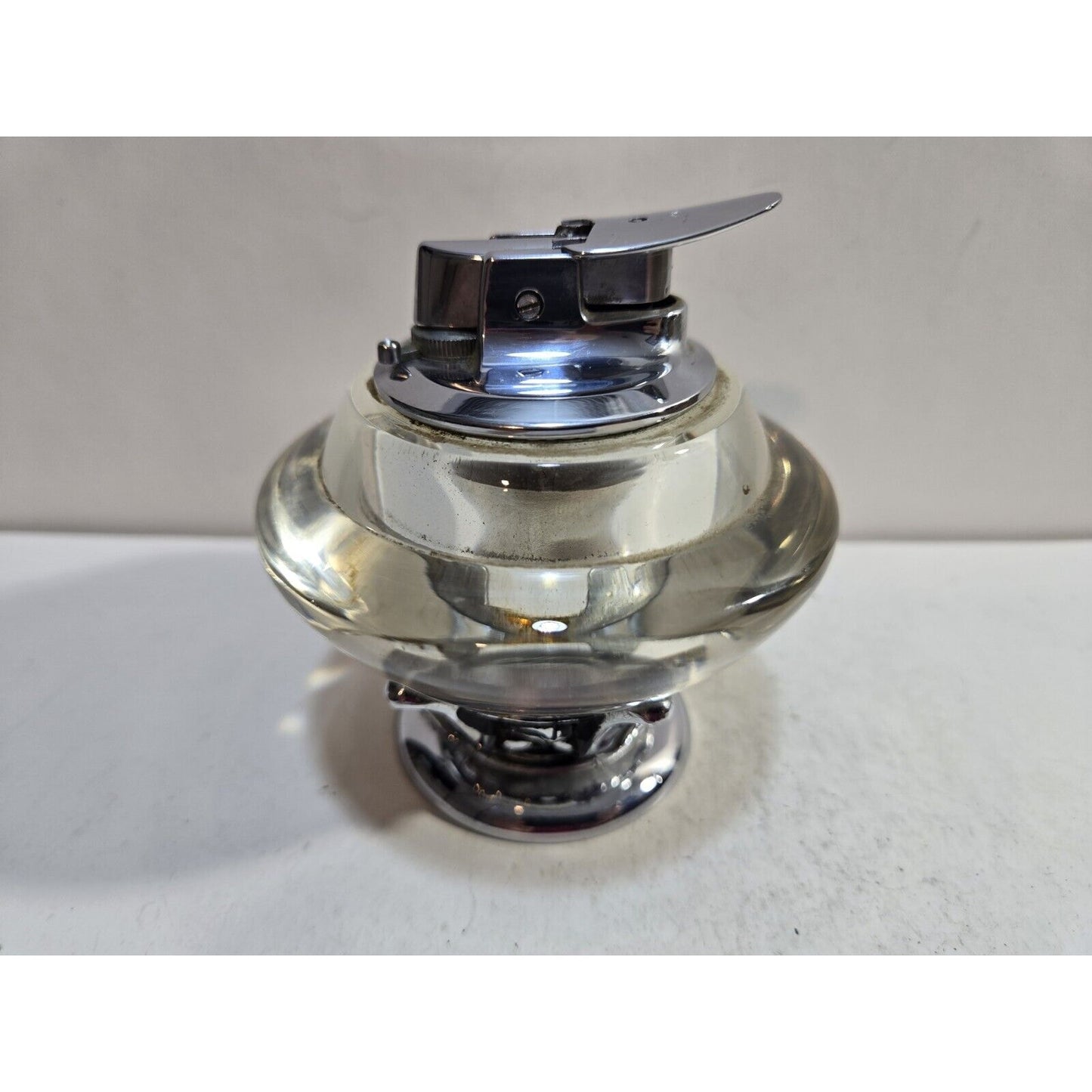 Working Ronson Nordic Varaflame Table Lighter Glass Chrome Silver Metal 7282/13