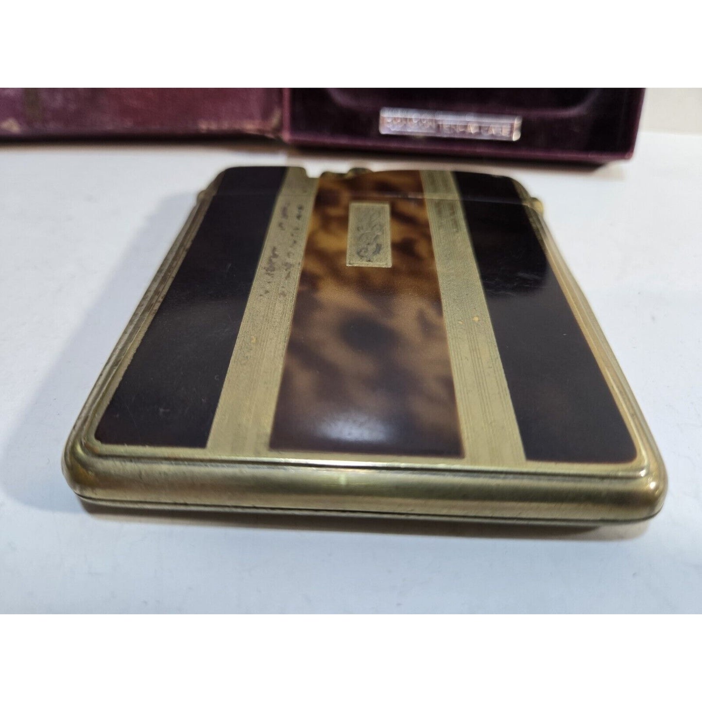 Working Ronson Art Deco Ten A Case Enamel Gold Tone Cigarette Case Lighter 7354/