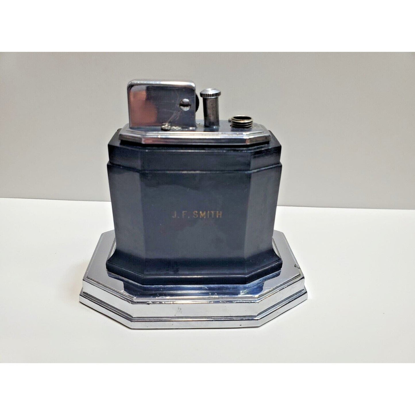 Ronson 1940 Art Deco Table Touch Tip Octette Black, Silver Tone Lighter 6506/13