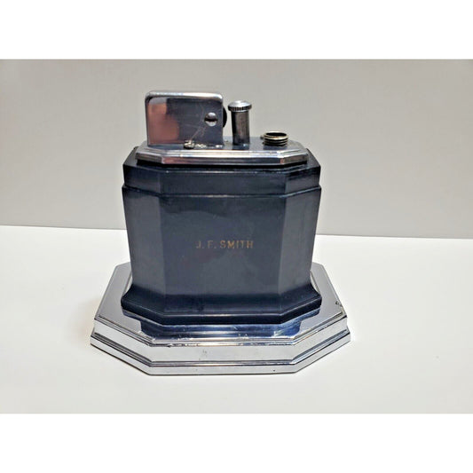 Ronson 1940 Art Deco Table Touch Tip Octette Black, Silver Tone Lighter 6506/13