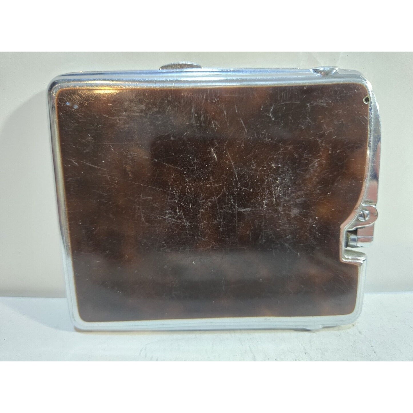 Working Ronson Art Deco Ten A Case Enamel Siler Tone Cigarette Case Lighter 7266