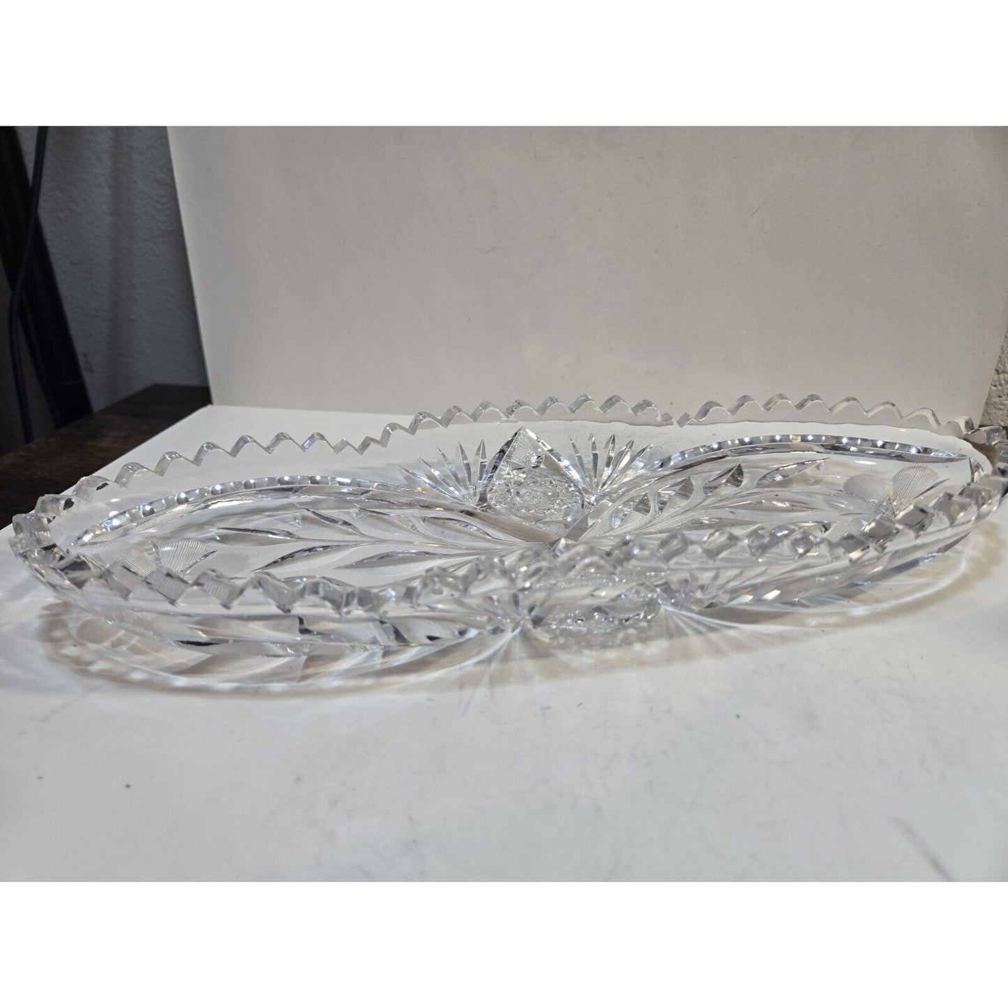 Vintage Cut Crystal Glass Bowl Tray Dish 12"