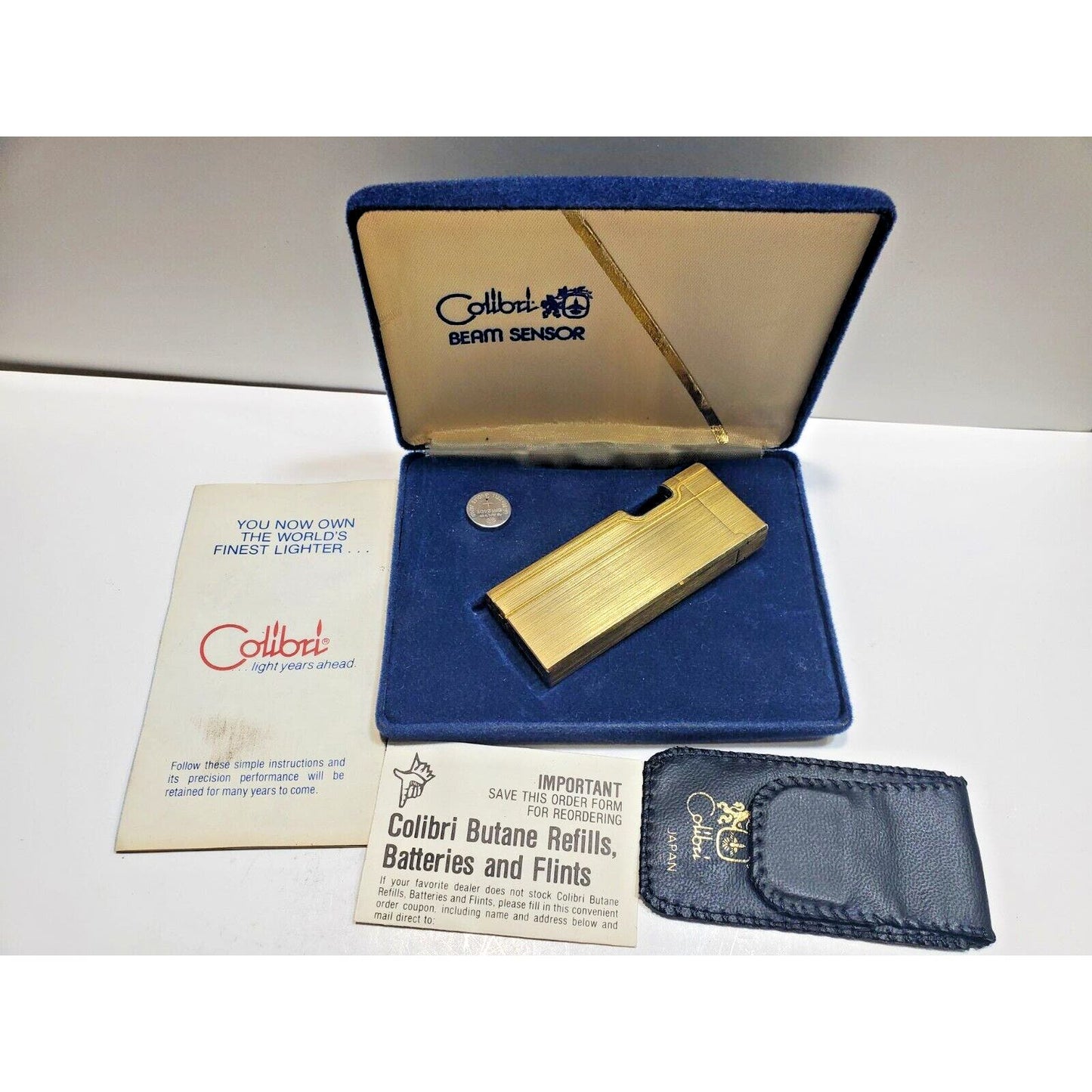 Vintage Colibri Beam Sensor Gold Tone Lighter, Original Box 6682/24