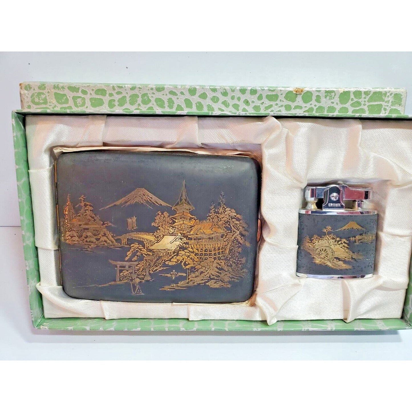 NOS Japanese Damascene K24 GOLD, SILVER Cigarette Case & LIGHTER SET 55/2