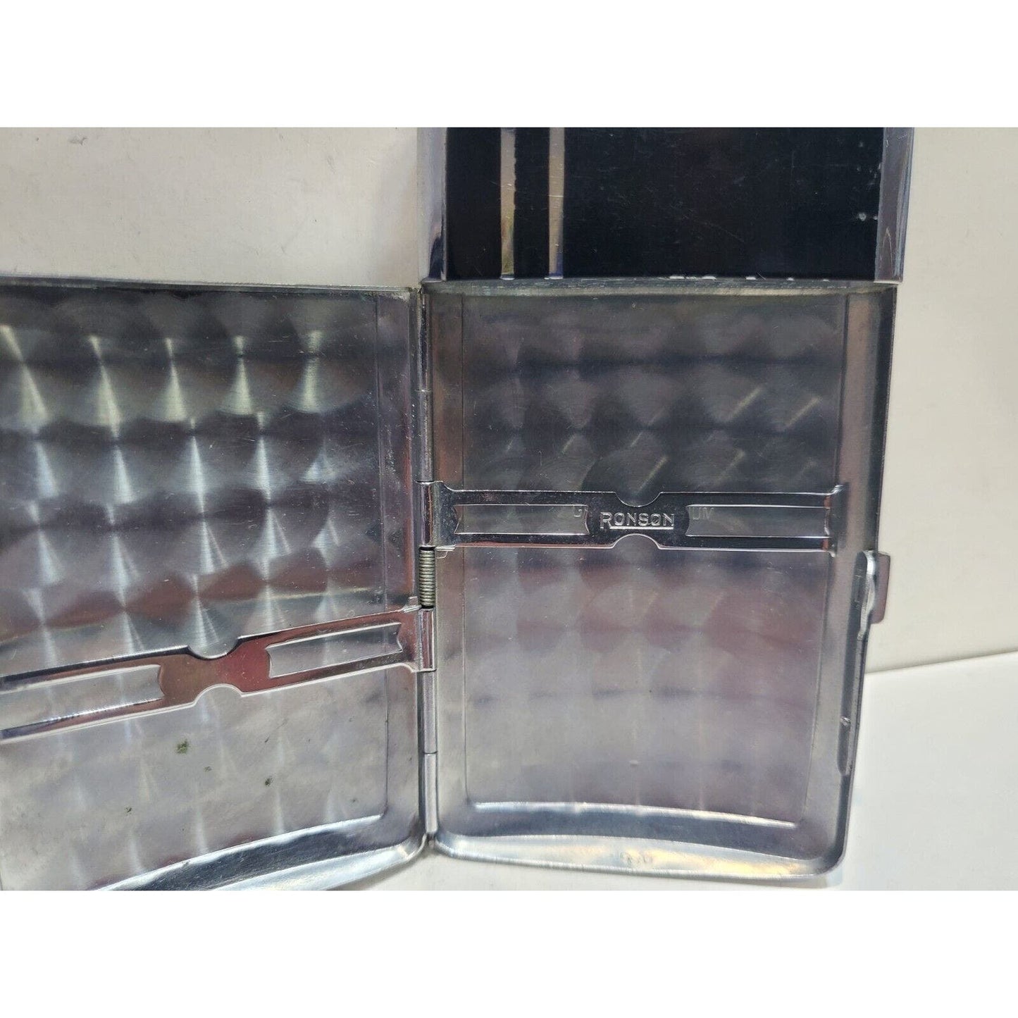 Working Ronson Art Deco Case Enamel Siler Tone Cigarette Case Lighter 6485/14